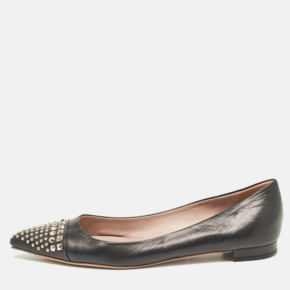 Gucci Black Leather Studded Cap Toe Ballet Flats Size 39 EU