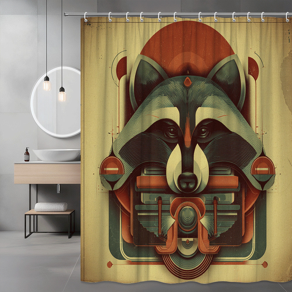Raccoon Face Graphic Shower Curtain Retro Animal Print