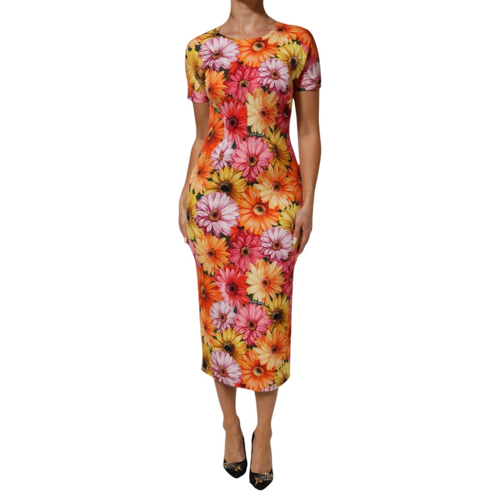 DOLCE & GABBANA Dress Multicolor Floral Print SilkSheath Midi IT40/US6/S 2630usd