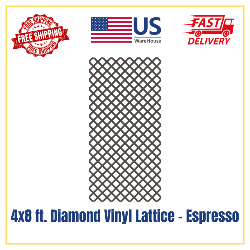 4 ft x 8 ft Espresso Diamond Vinyl Lattice Fence Panel Classic Design