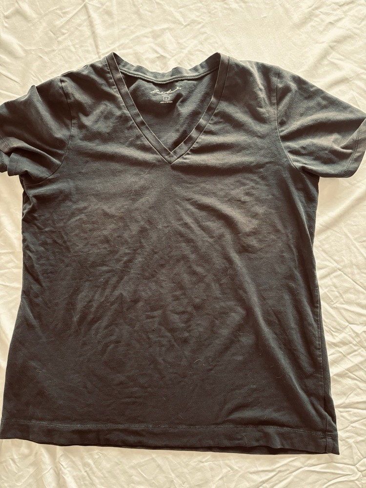 Eddie Bauer Black Cotton Basic V-Neck Short Sleeve Pullover T-Shirt Women’s L