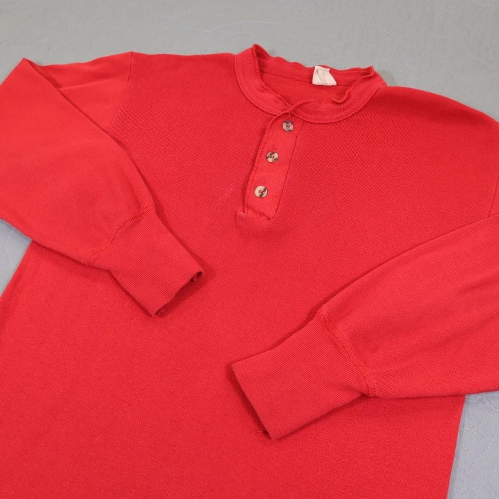 Vintage Henley Shirt Mens Medium Red Long Sleeve 100% Cotton Knit Pullover Sears