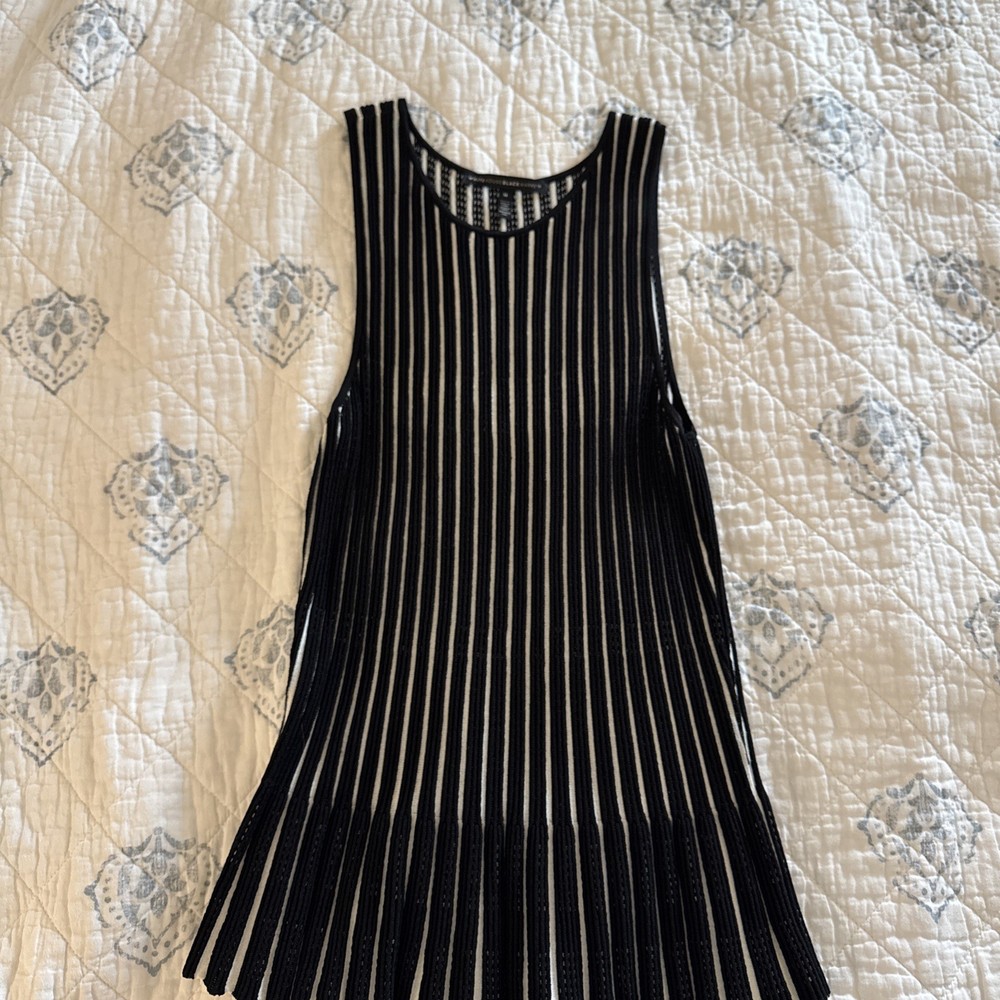 White House Black Market Open-Knit Tank Top Sweater Striped, White, Size M