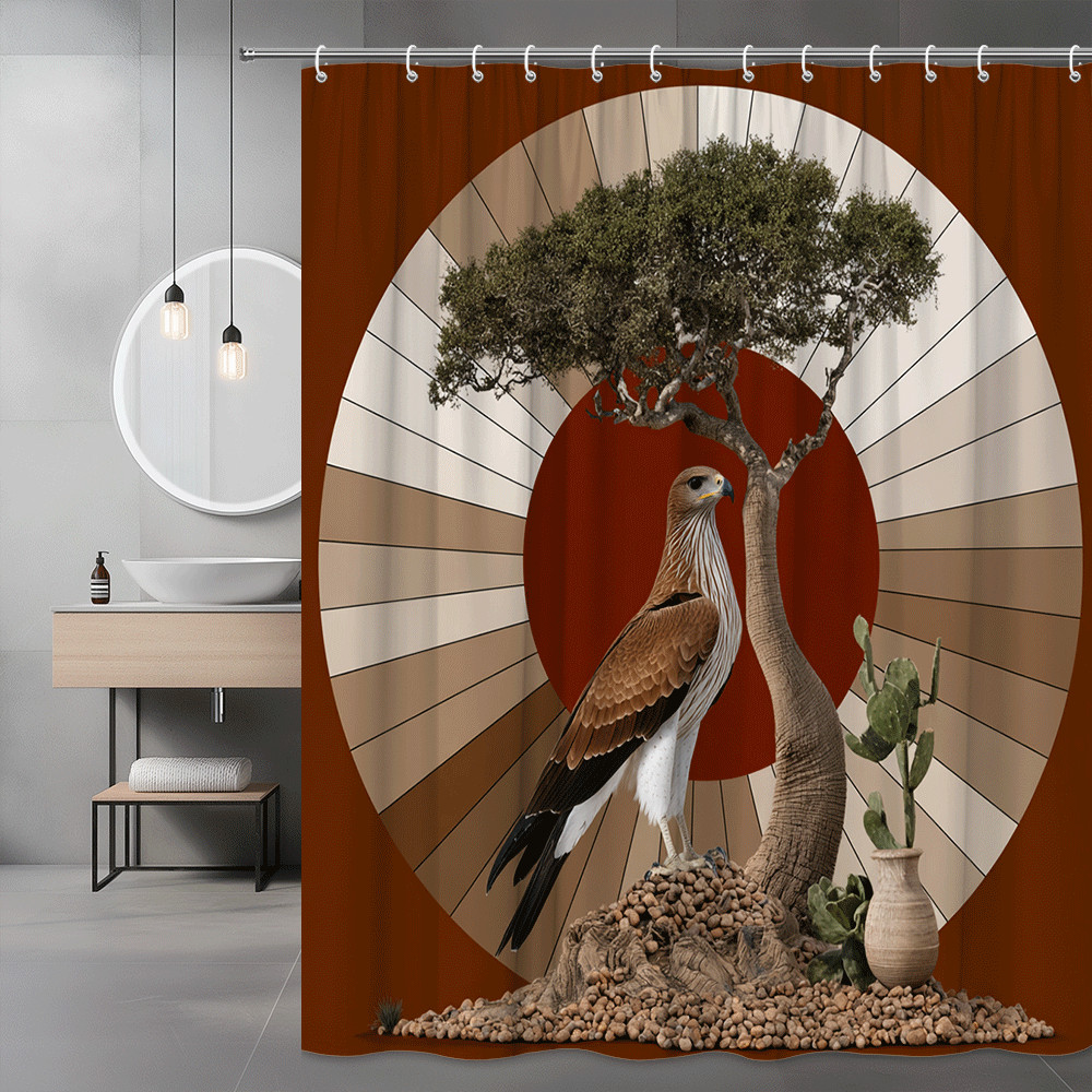 Desert Eagle Tree Shower Curtain Brown Sunburst Graphic