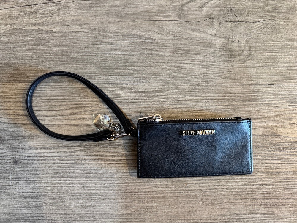 Steve Madden card case wallet black faux leather