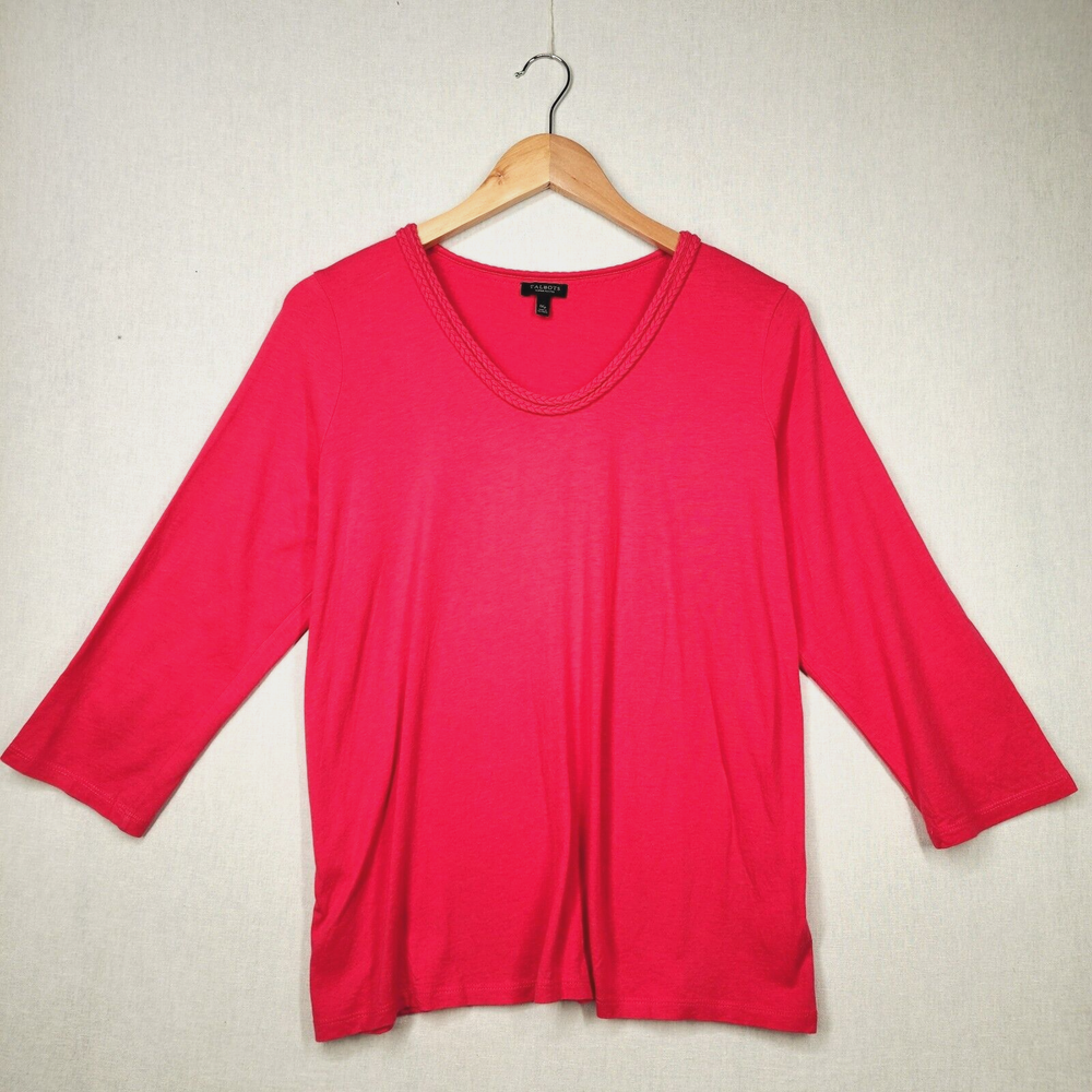 TALBOTS Women's Plus Petite 1X 3/4 Sleeve Top Tee Shirt Hot Pink Cotton Modal