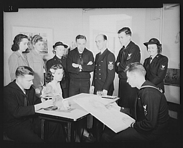 World War II Era Navy Sailors Women Meeting 1930s-1940s Interior Scene