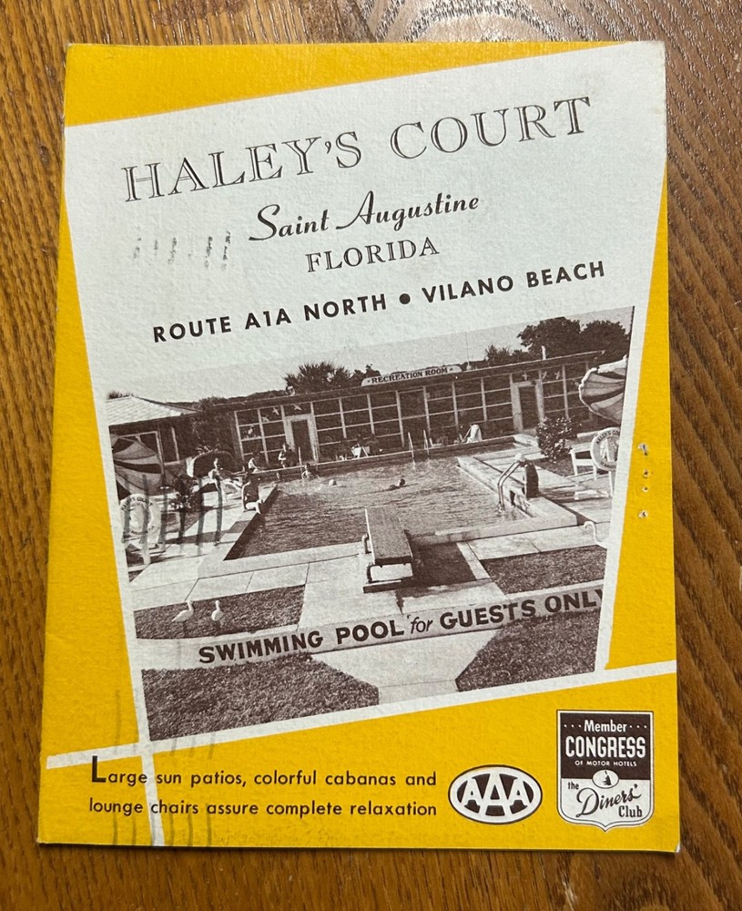 Vintage 1958 Saint Augustine  Haley’s Court Motel Brochure  Florida