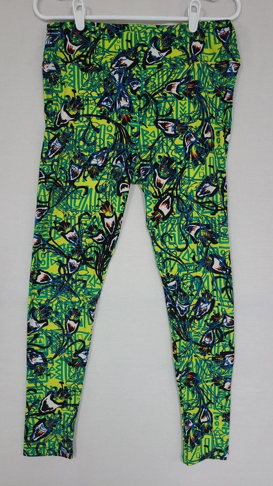 LuLaRoe TC Tall-Curvy Leggings Green Abstract Floral Graffiti Print Pattern (A5)-image