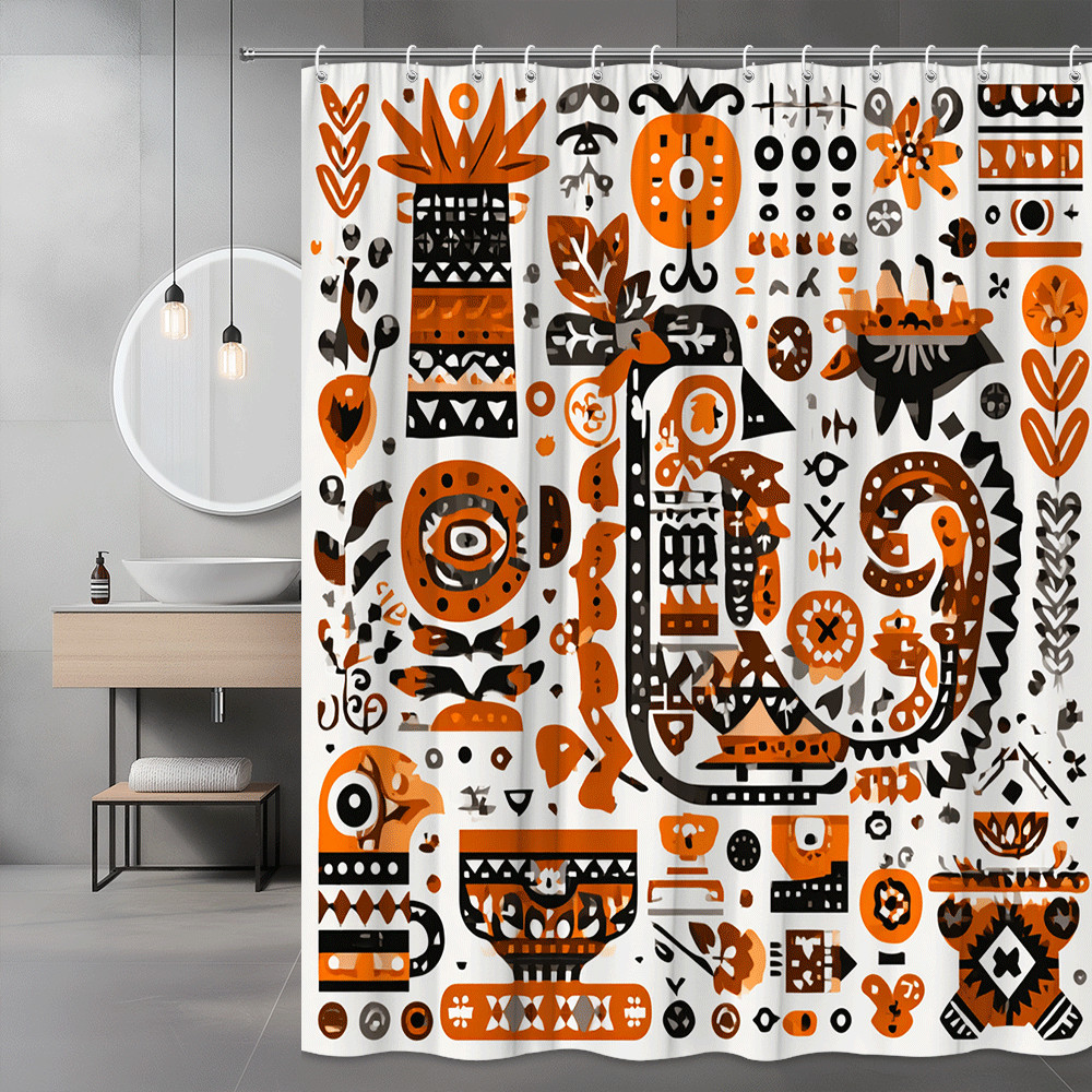 Orange Black Abstract Boho Shower Curtain Graphic Print