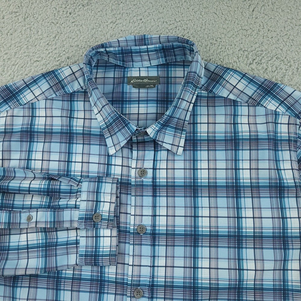 Eddie Bauer Shirt Mens XL Plaid Long Sleeve Button Up Stretch Outdoor Pockets
