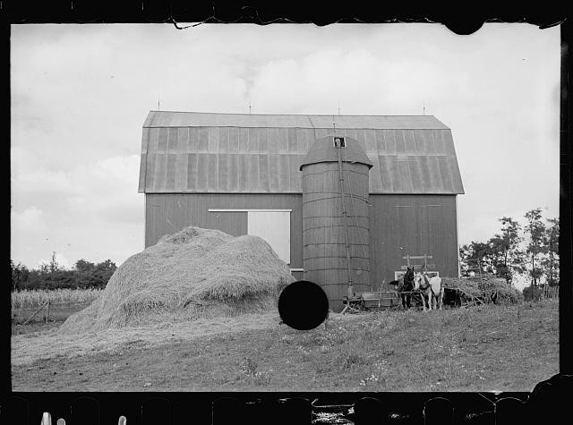 Photo:Tompkins County New York Anton Weber Farm Barn Silo 1937 Horses