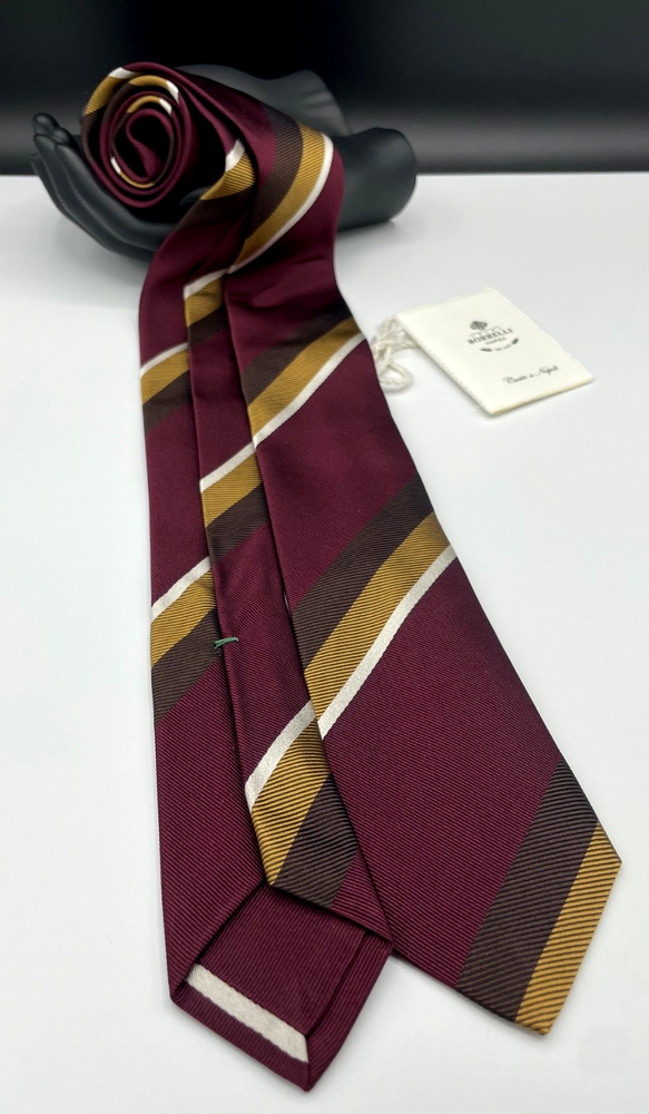 LUIGI BORRELLI Napoli Men's 100% Silk Tie ~ Burgundy ~ Striped ~ Made in Italy!