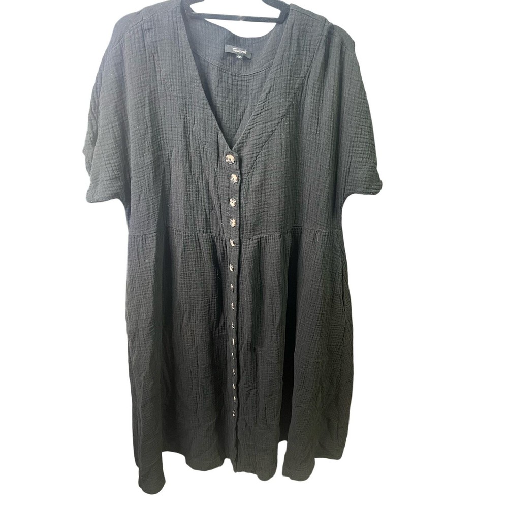 Madewell Black Gauzy V-neck Button Front Dress Size XX Large -EUC