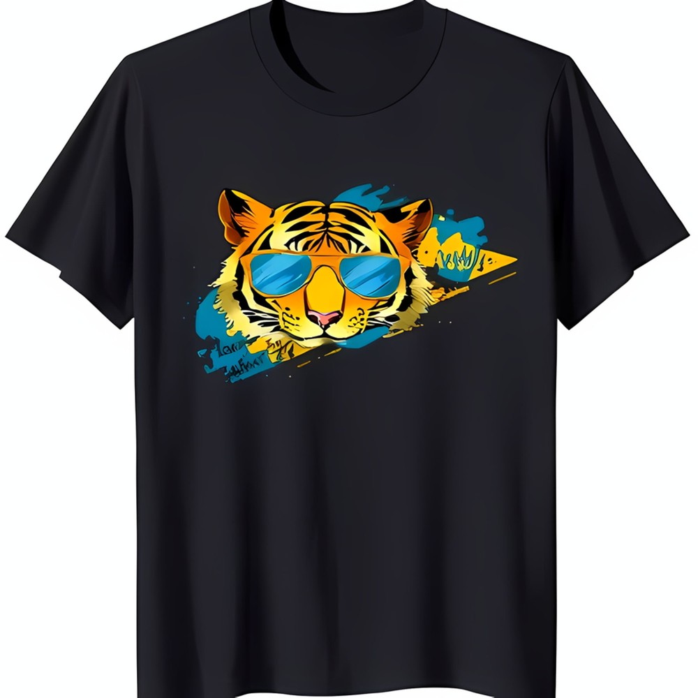 Bold Colorful Graphic Sunglasses Black T-Shirt Cool Style