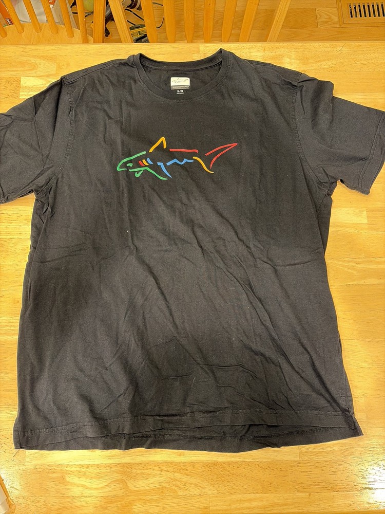 Greg Norman Men's Black Graphic T-Shirt Multicolor Shark Logo XL