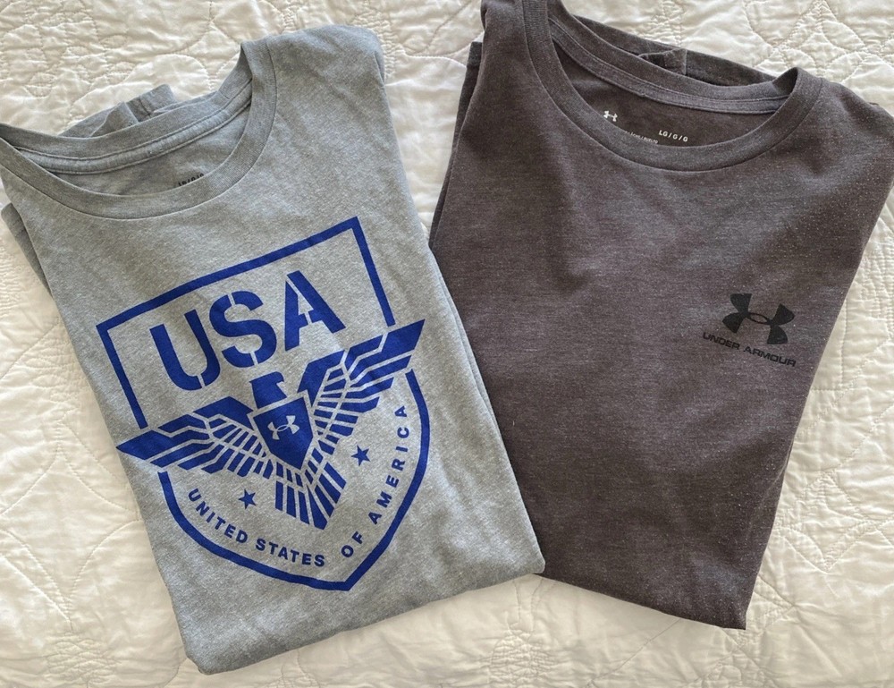 Lot of 2 - Men's UA Short Sleeve T-Shirt, Large Loose Under Armour HeatGear gray
