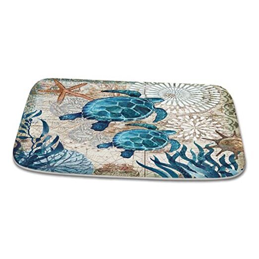 Nautical Sea Turtle Coral Velvet Non-Slip Bath Rug 20x31 Inches