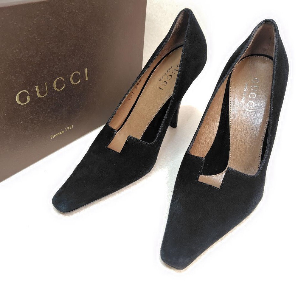 Gucci Black Leather Heel Pumps EU36C Auth G03101512