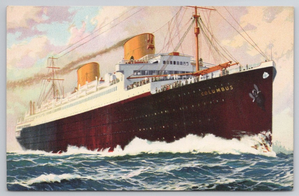Vintage SS Columbus Ocean Liner Norddeutscher Lloyd Bremen Germany Postcard