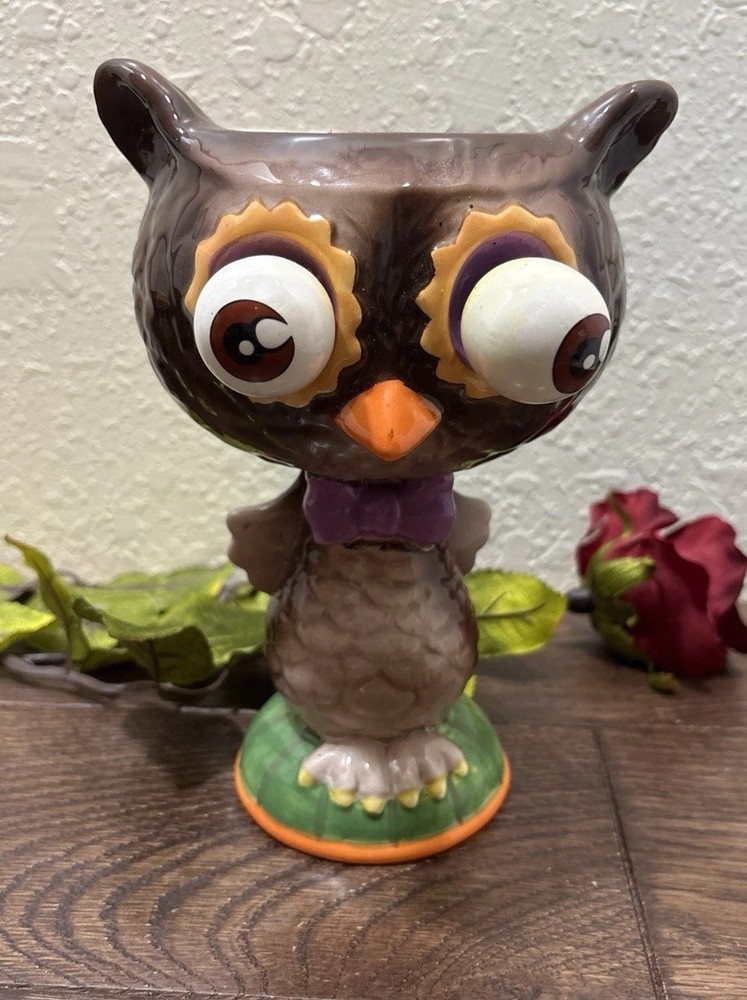 Cracker Barrel Vintage Bobble Eyed Halloween Owl Mug Candy Dish 8”