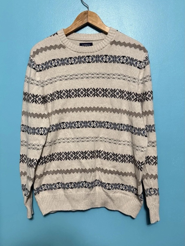 Croft & Barrow Sweater Mens Medium White Fair Isle Cream Ivory Crewneck