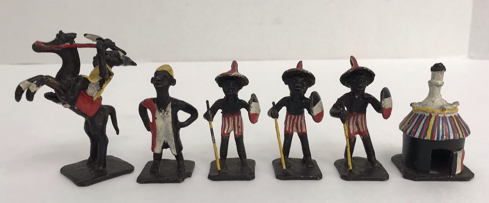 Vtg Ashanti African Tribal Metal Figure 2.5” Painted Gold Weights Set Of 6 (B)