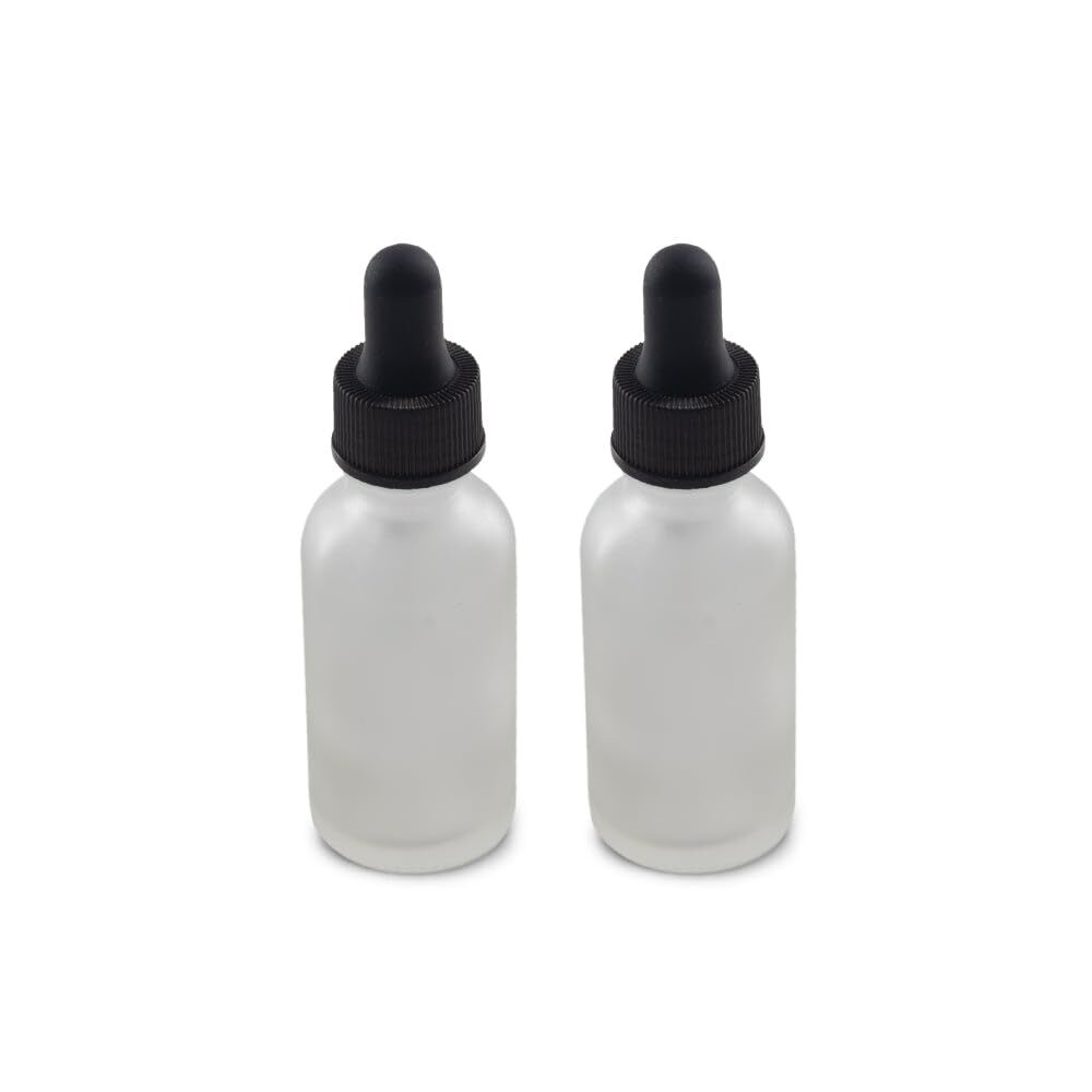 - 2 Pack - 1 oz Glass Bottle with Dropper - Clear Frosted - 20-400 Neck Finis...