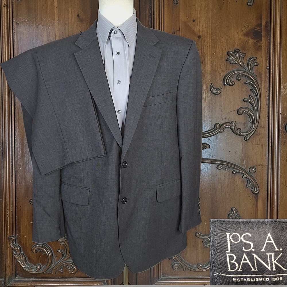 Joseph A Bank Suit 2 Piece Mens 46R 40X29 Gray Charcoal SV Wool