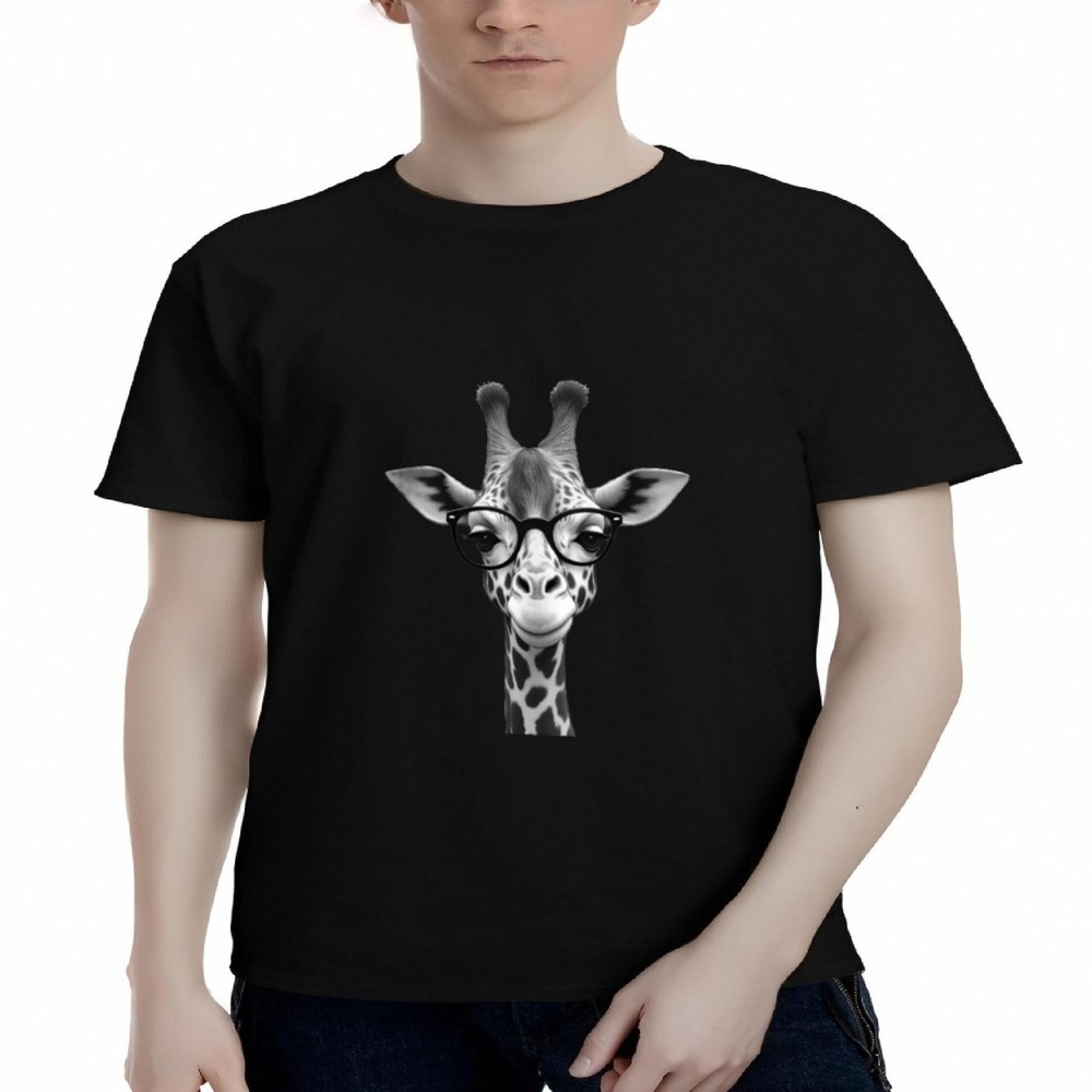 Men's Cotton Short Sleeve T-Shirt - Stylish Giraffe with Glasses Unique Pattern