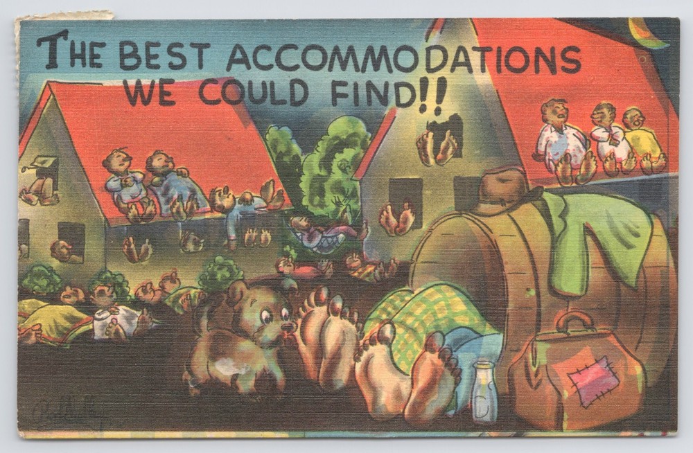 Comics~Bunch of Men Sleeping Outdoors Best Accommodations~Vintage Postcard-image