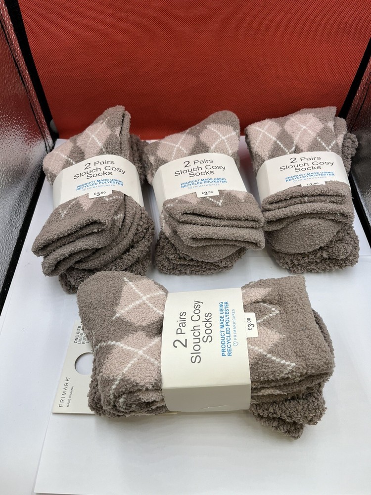 4xPACKS OF 2 PRIMARK GIRLS WOMEN'S SLOUCH COSY SOCKS BROWN UK 4-8 Super Soft