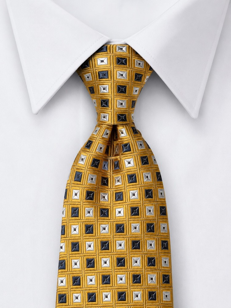 Jos A Bank Signature Collection Tie Mens Gold Geometric Silk Long Necktie 63