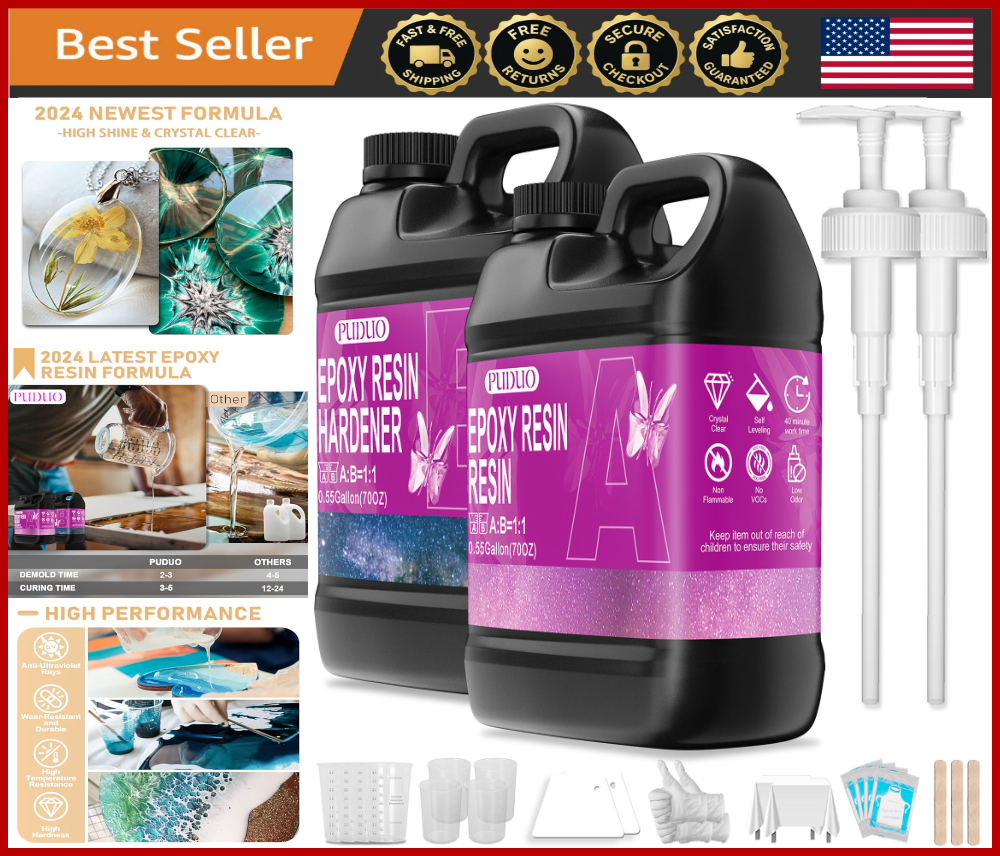 Epoxy Resin Kit 1.1 Gallon Crystal Clear, Bubble-Free, Anti-Yellowing, DIY Art