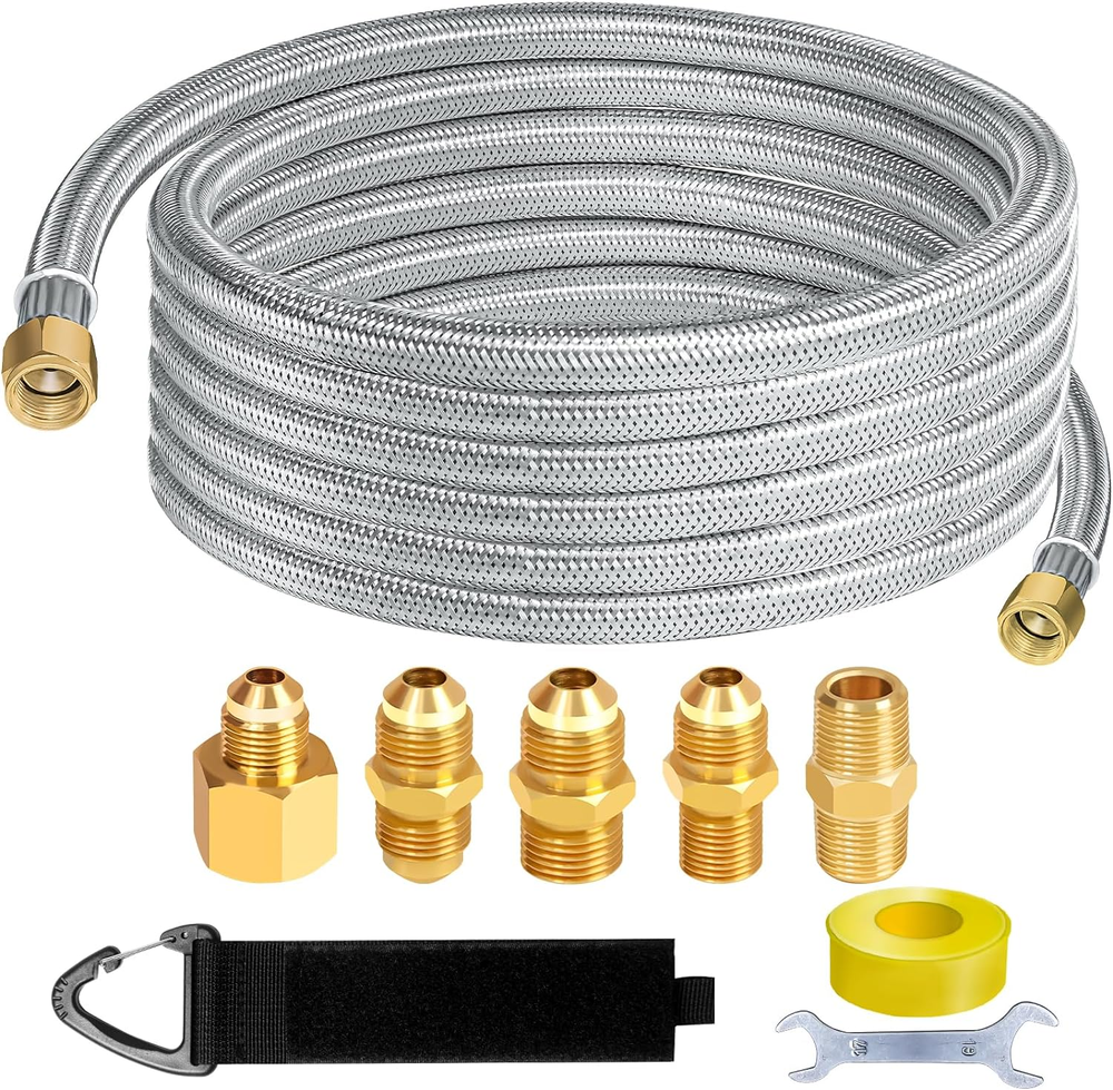 12FT Stainless High Pressure Braided Propane Hose Extension with Conversion Coup