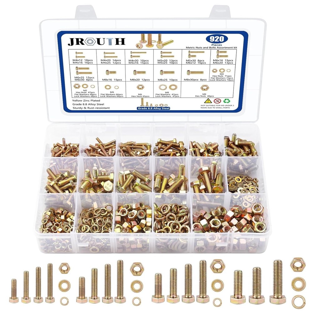 Versatile 920PCS M4/M5/M6/M8 Bolt & Nut Set - Durable Zinc Plated Storage Case