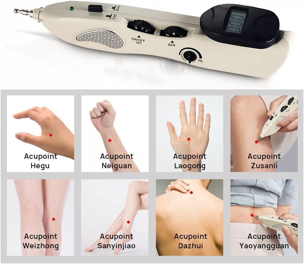 Electronic Acupuncture Pen for Back Pain Relief with Massage Heads
