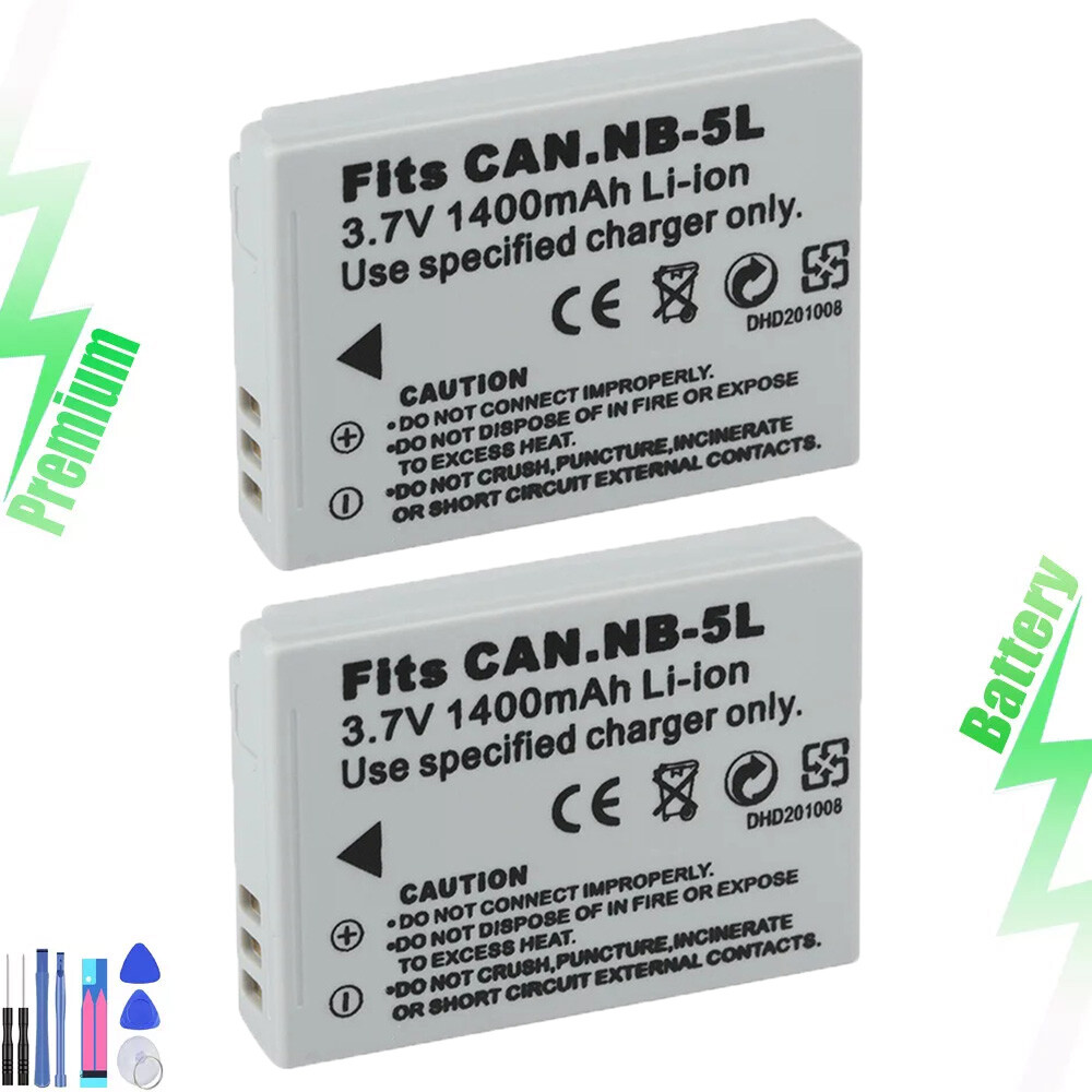 2x 1400mah Battery for Canon NB-5L PowerShot SD850 IS SD870 IS SD880 IS SD890 IS