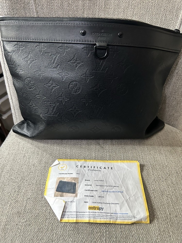 Louis Vuitton Pochette Discovery Monogram Shadow Black Zip Clutch