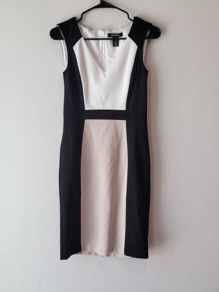 White House Black Market Colorblock Lined Sleeveless Sheath Dress V Neck Size 0