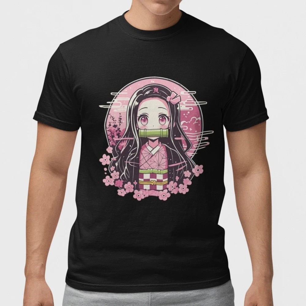 Demon Slayer Cute Nezuko Kamado Anime Graphic Black T-Shirt