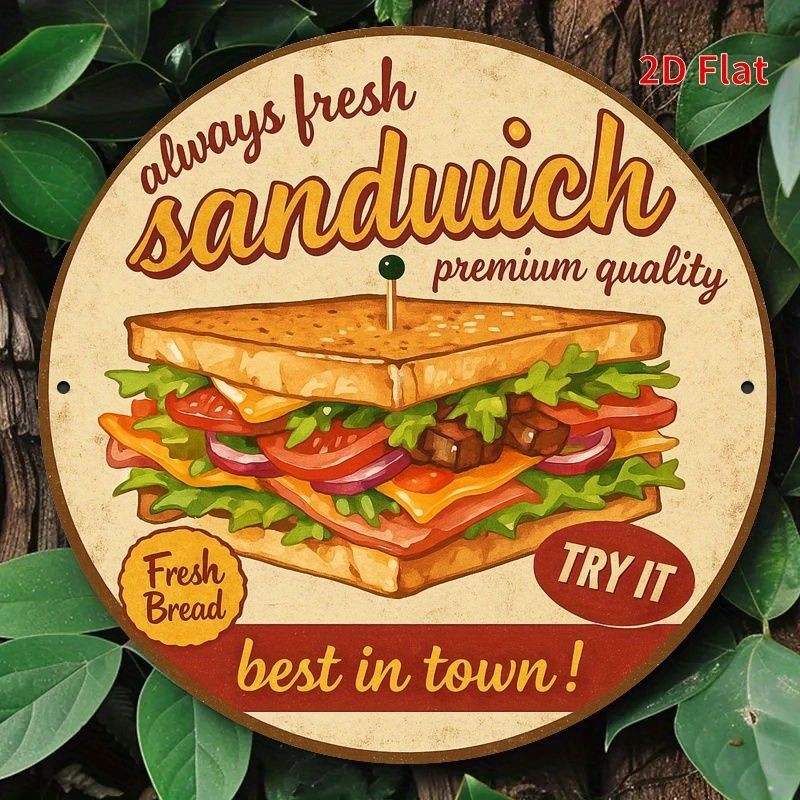 Vintage Fresh Sandwich Metal Sign Retro Tin Wall Decoration Kitchen Cafe Style