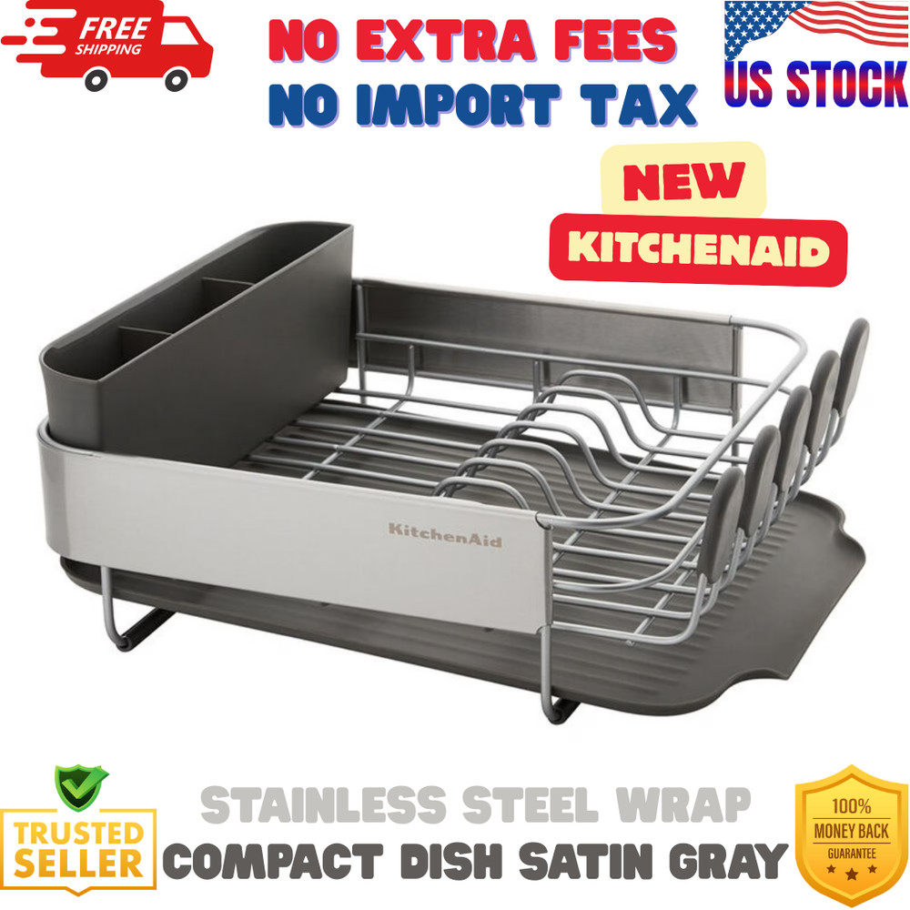 Kitchenaid Stainless Steel Wrap Compact Dish Rack in Satin Gray