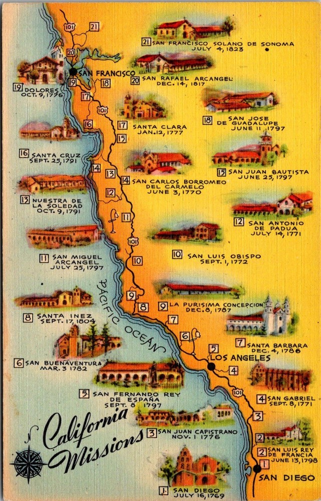 Dr Jim Stamps California Missions Postcard Scenic Route Landmarks Collection