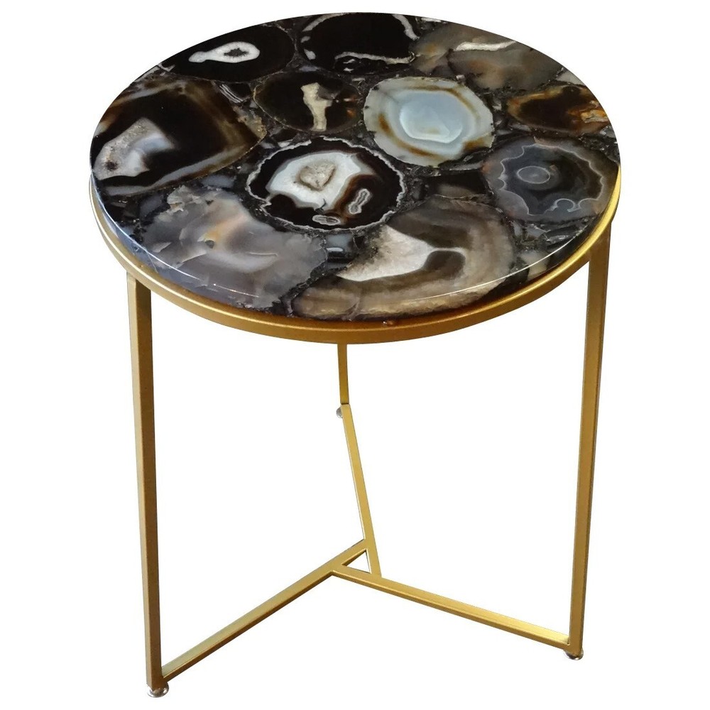 12x12 Black Agate Round Table Top for Coffee Side or Patio Use