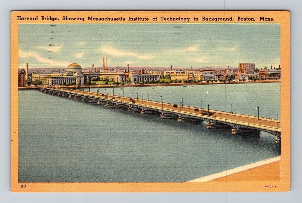 Boston MA-Massachusetts, Harvard Bridge, Vintage Postcard