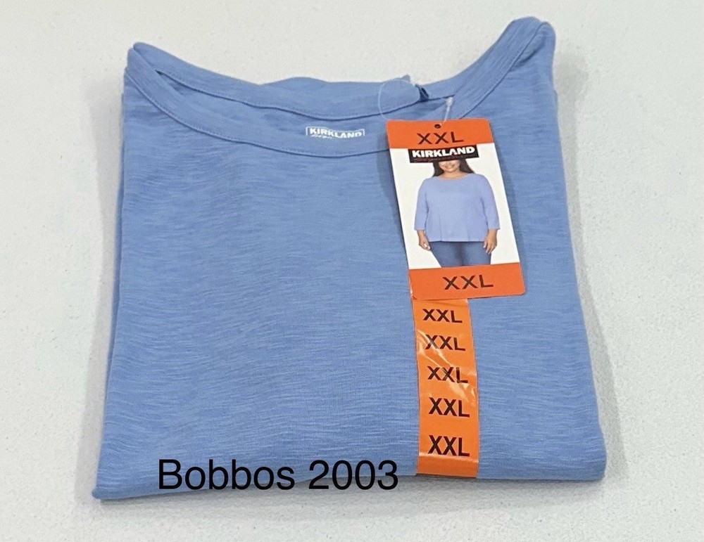Kirkland Signature Women's 3/4 Sleeve Boatneck Slub Tee, Blue, Size XXL