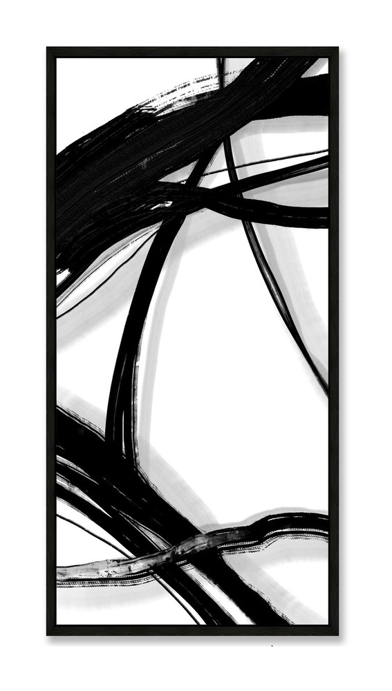Sofoney - Black Framed Black and White Abstract Canvas Wall Art with Hand Pai...-image