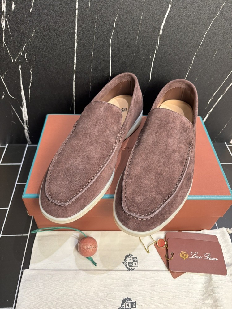 Loro Piana Suede Summer Walk Loafers Men Size EU 44/US 11 Chocolate Brown