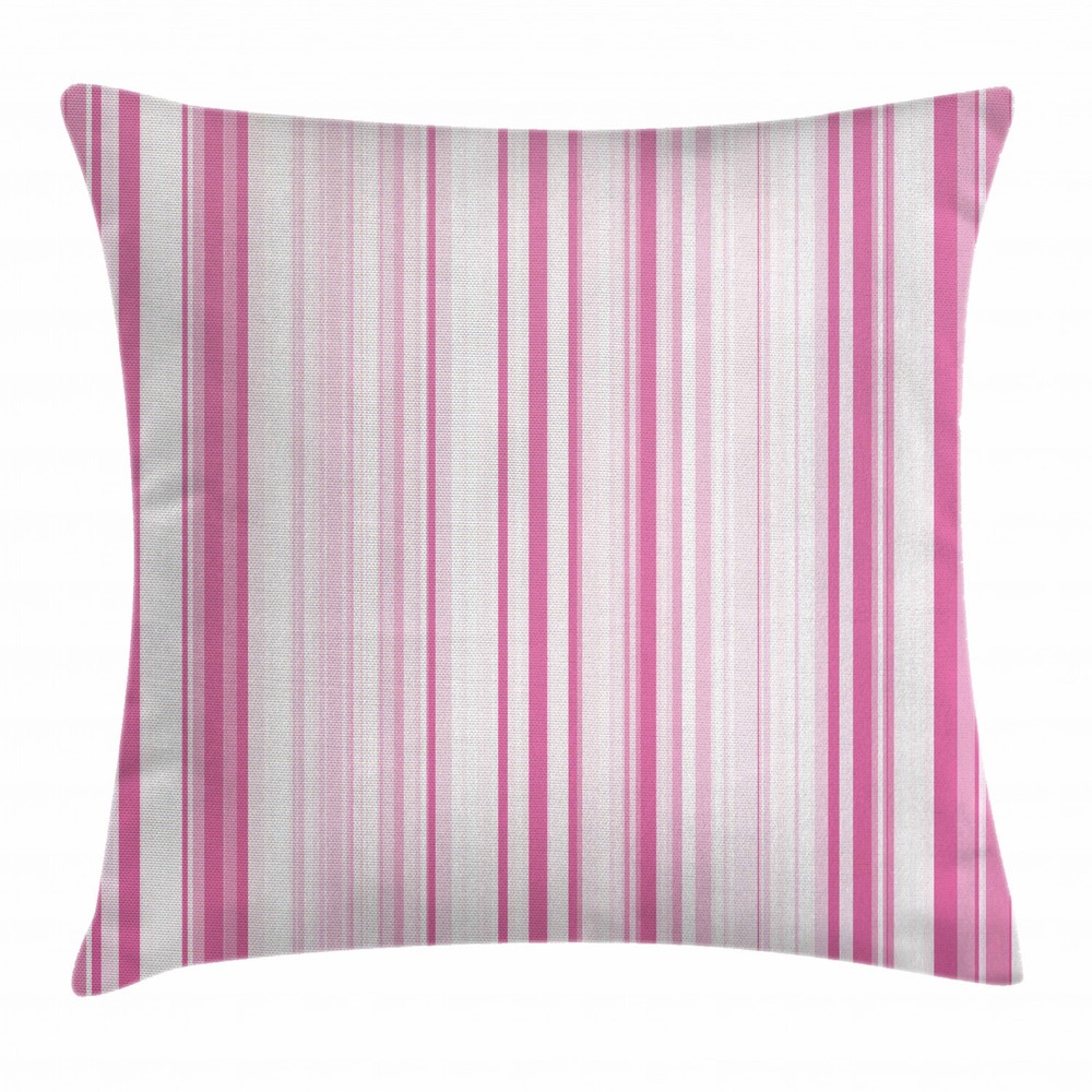 Soft Light Pink Striped Square Cushion Cover Vertical Design 18 Inches